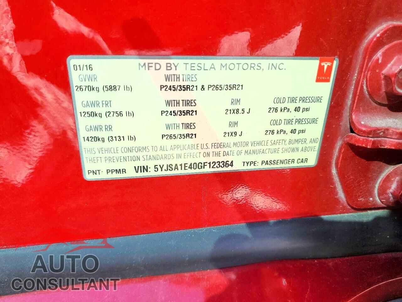 TESLA MODEL S 2016 - 5YJSA1E40GF123364