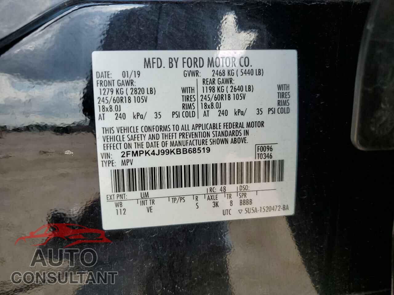 FORD EDGE 2019 - 2FMPK4J99KBB68519