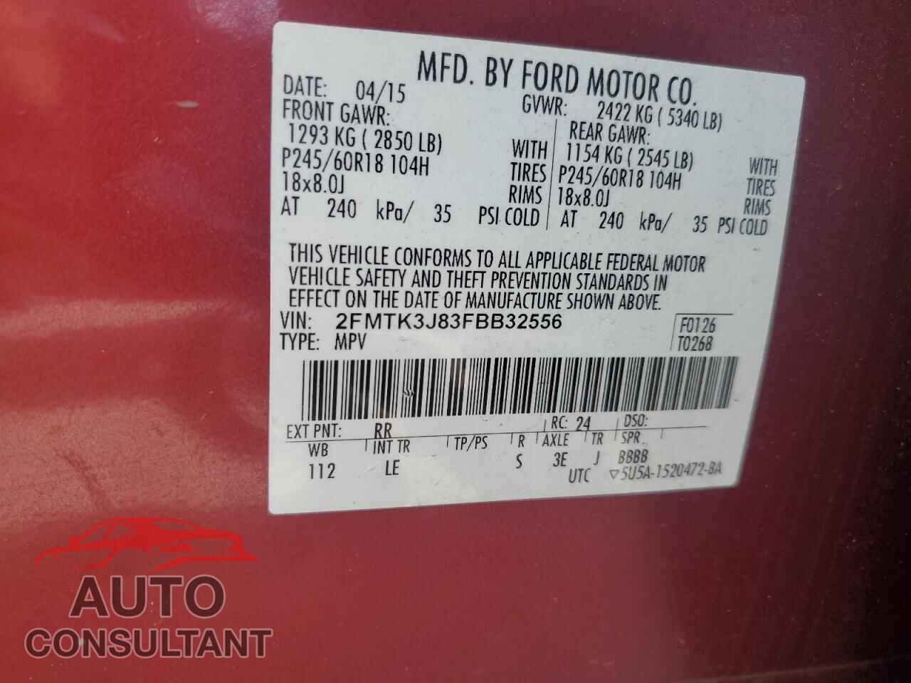 FORD EDGE 2015 - 2FMTK3J83FBB32556
