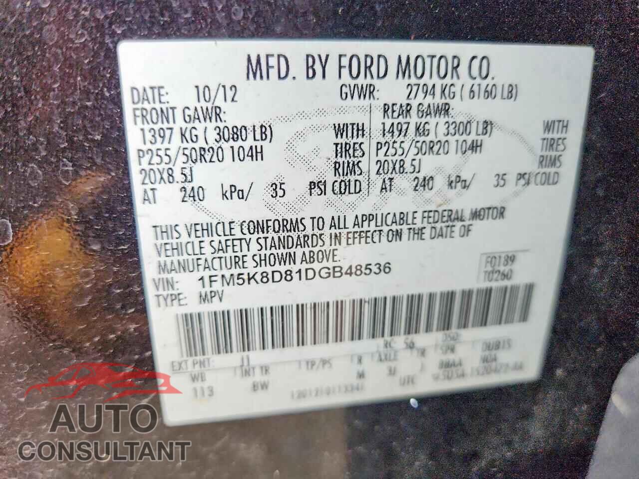 FORD EXPLORER 2013 - 1FM5K8D81DGB48536