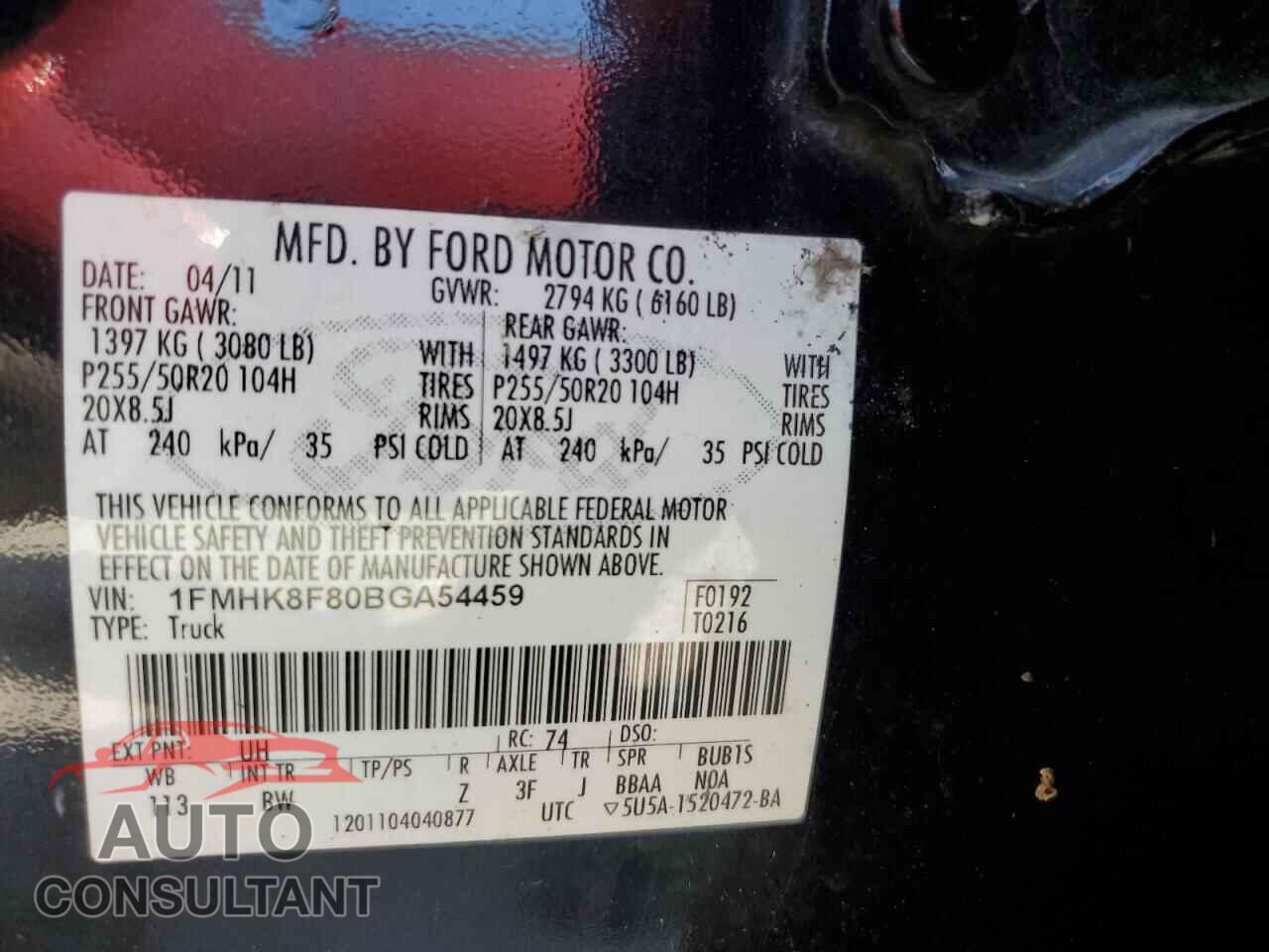 FORD EXPLORER 2011 - 1FMHK8F80BGA54459