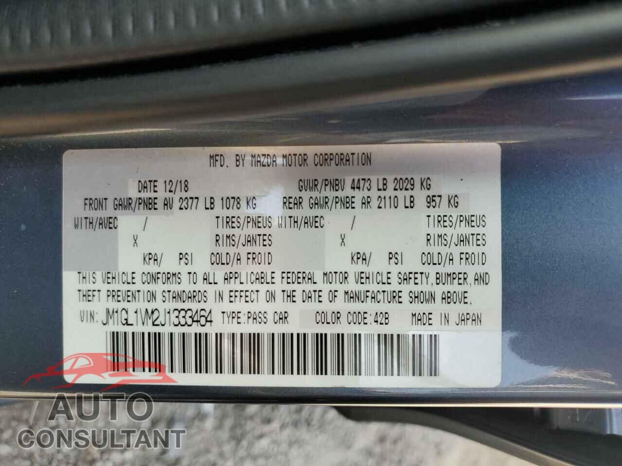 MAZDA 6 2018 - JM1GL1VM2J1333464