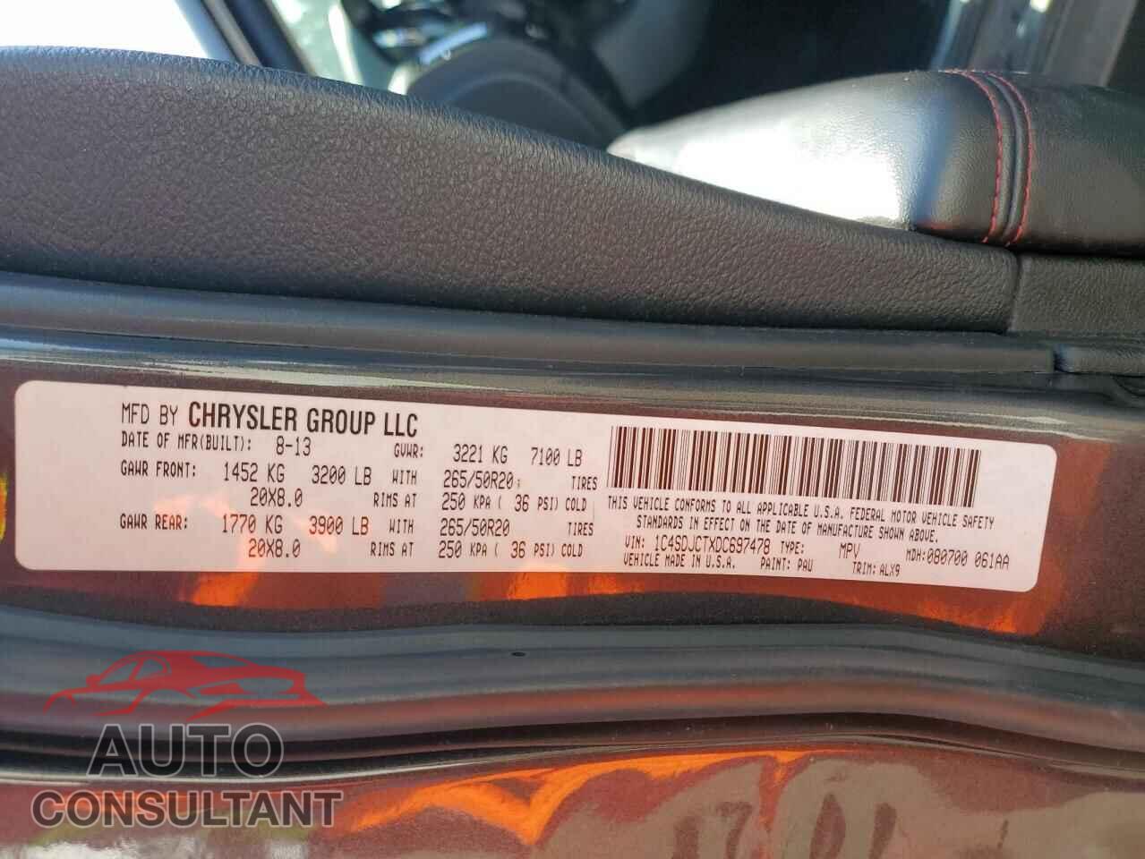 DODGE DURANGO 2013 - 1C4SDJCTXDC697478