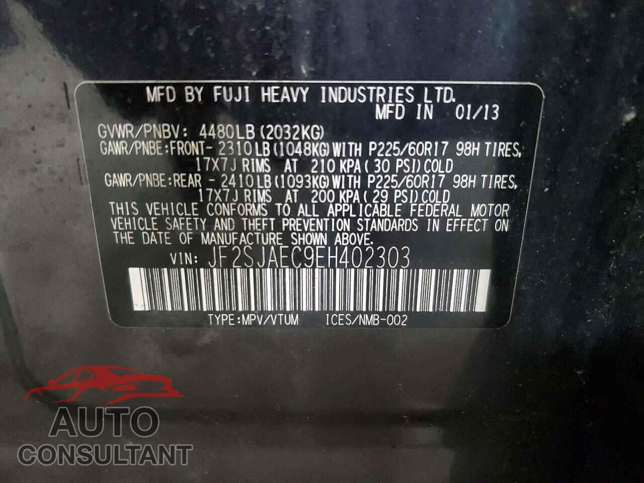 SUBARU FORESTER 2014 - JF2SJAEC9EH402303