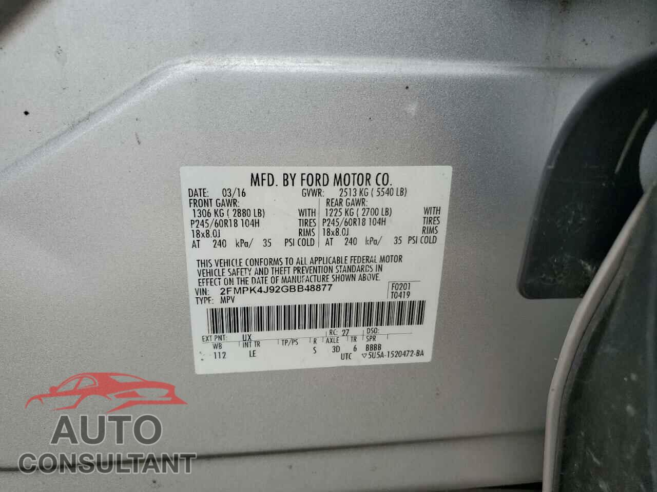 FORD EDGE 2016 - 2FMPK4J92GBB48877