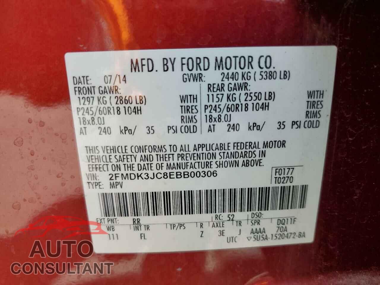 FORD EDGE 2014 - 2FMDK3JC8EBB00306