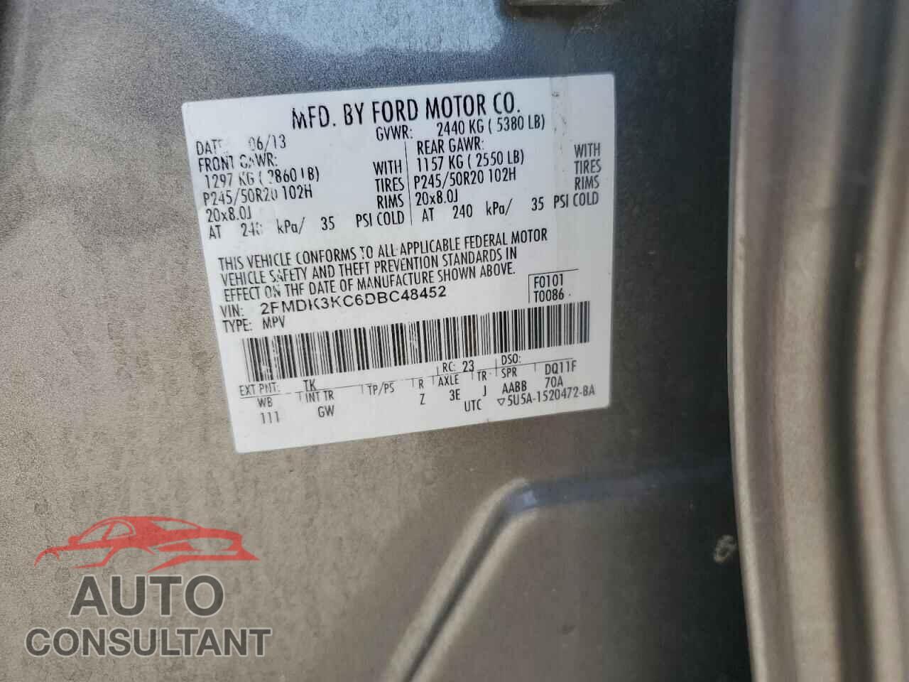 FORD EDGE 2013 - 2FMDK3KC6DBC48452
