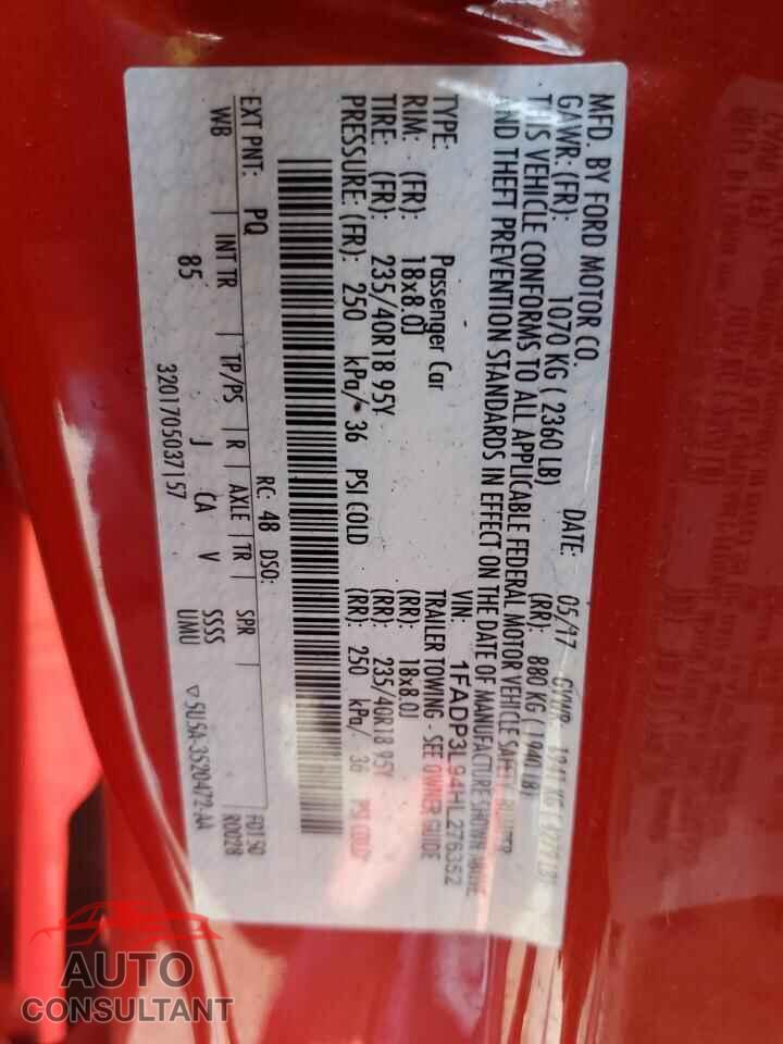 FORD FOCUS 2017 - 1FADP3L94HL276352