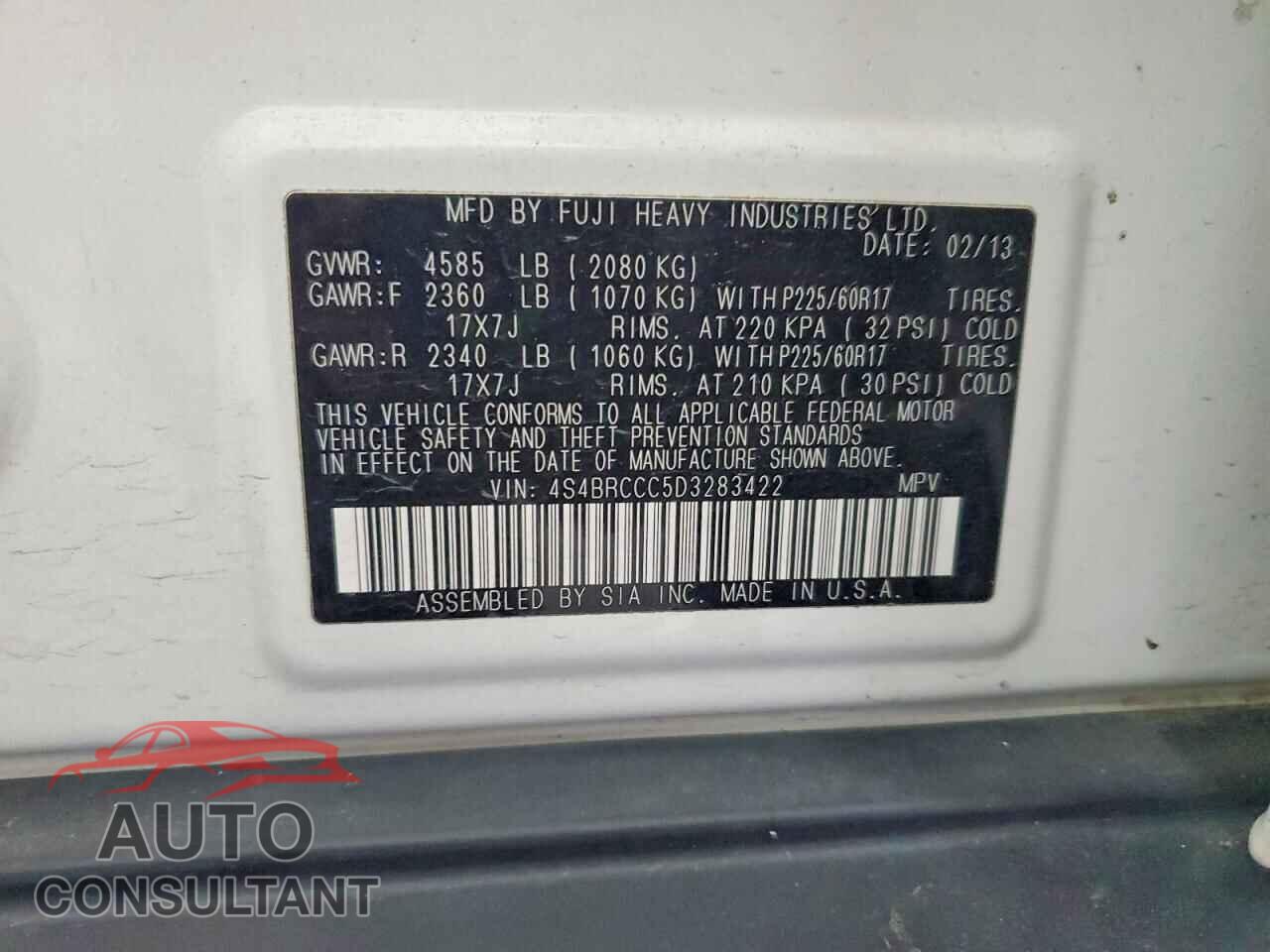 SUBARU OUTBACK 2013 - 4S4BRCCC5D3283422