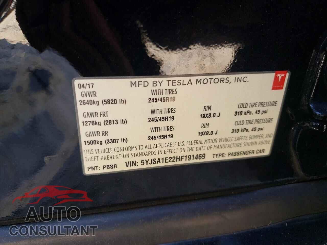 TESLA MODEL S 2017 - 5YJSA1E22HF191469