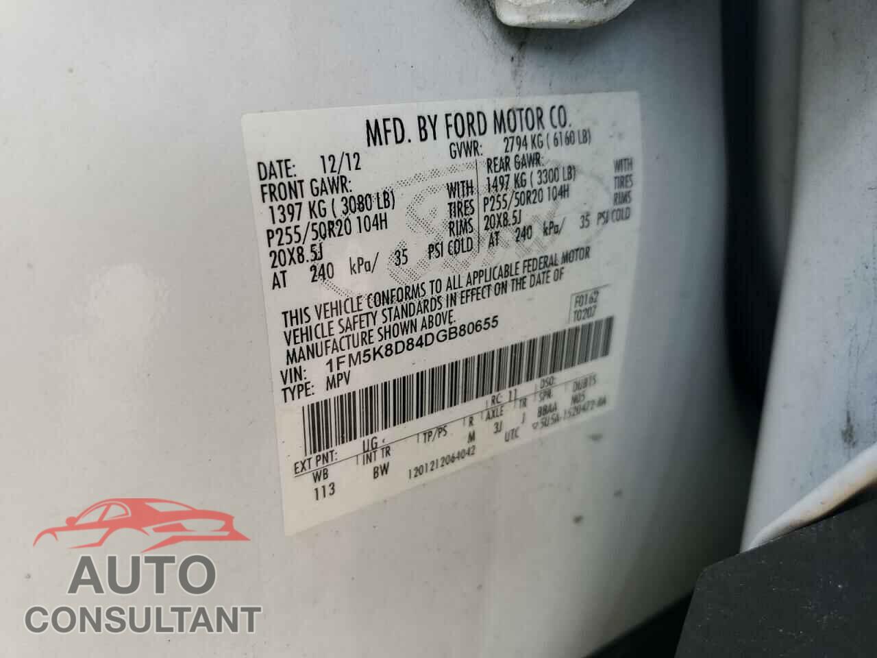 FORD EXPLORER 2013 - 1FM5K8D84DGB80655