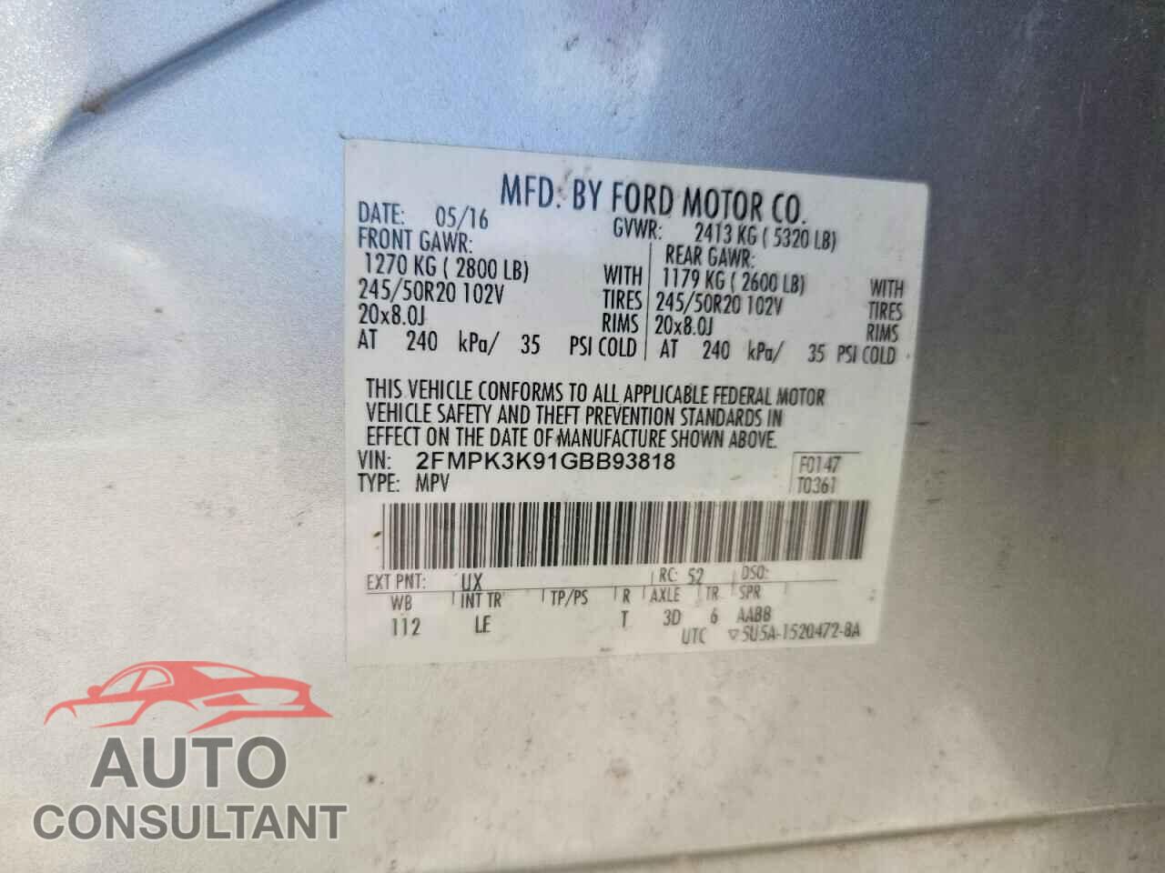 FORD EDGE 2016 - 2FMPK3K91GBB93818