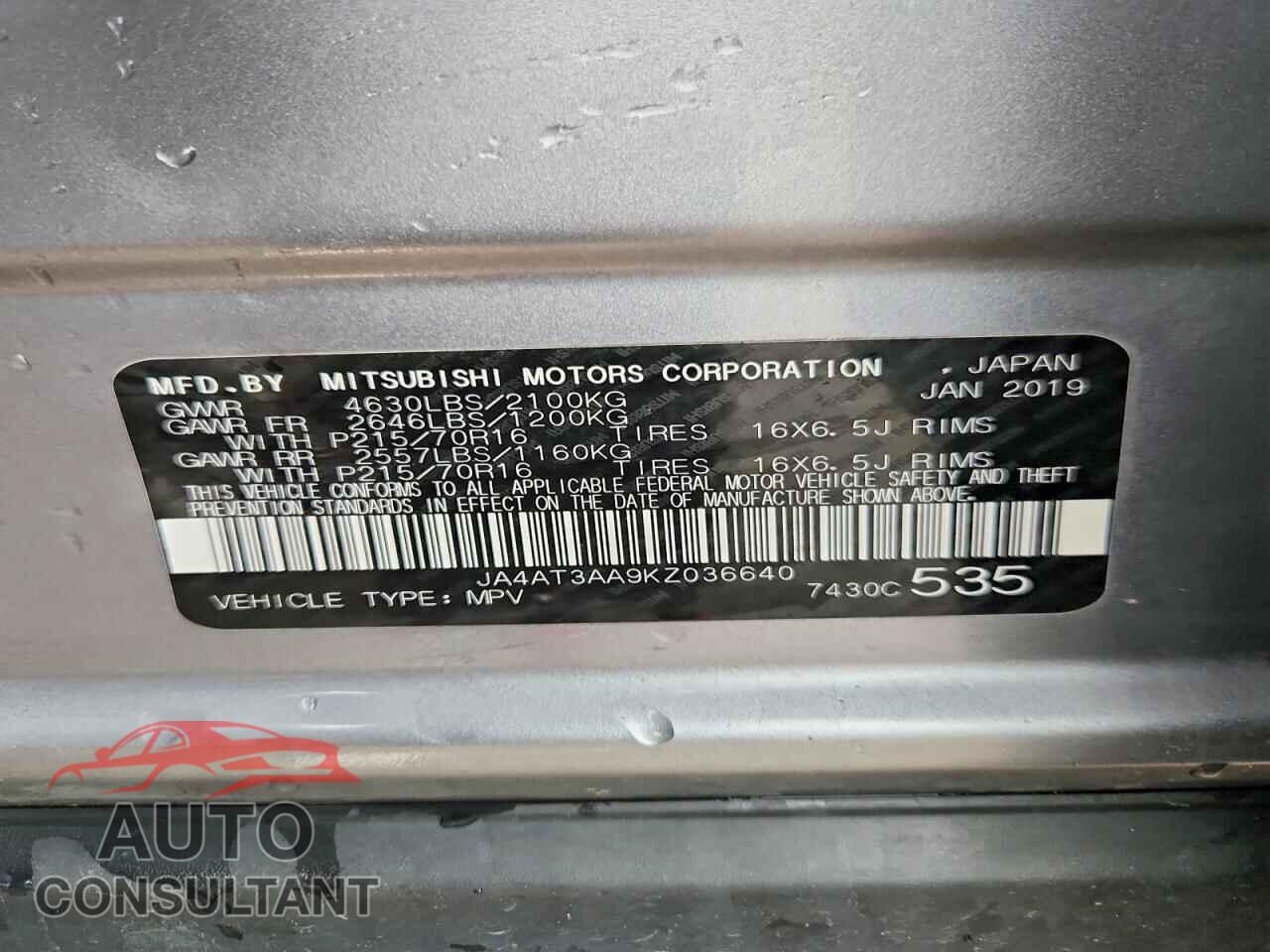 MITSUBISHI ECLIPSE 2019 - JA4AT3AA9KZ036640