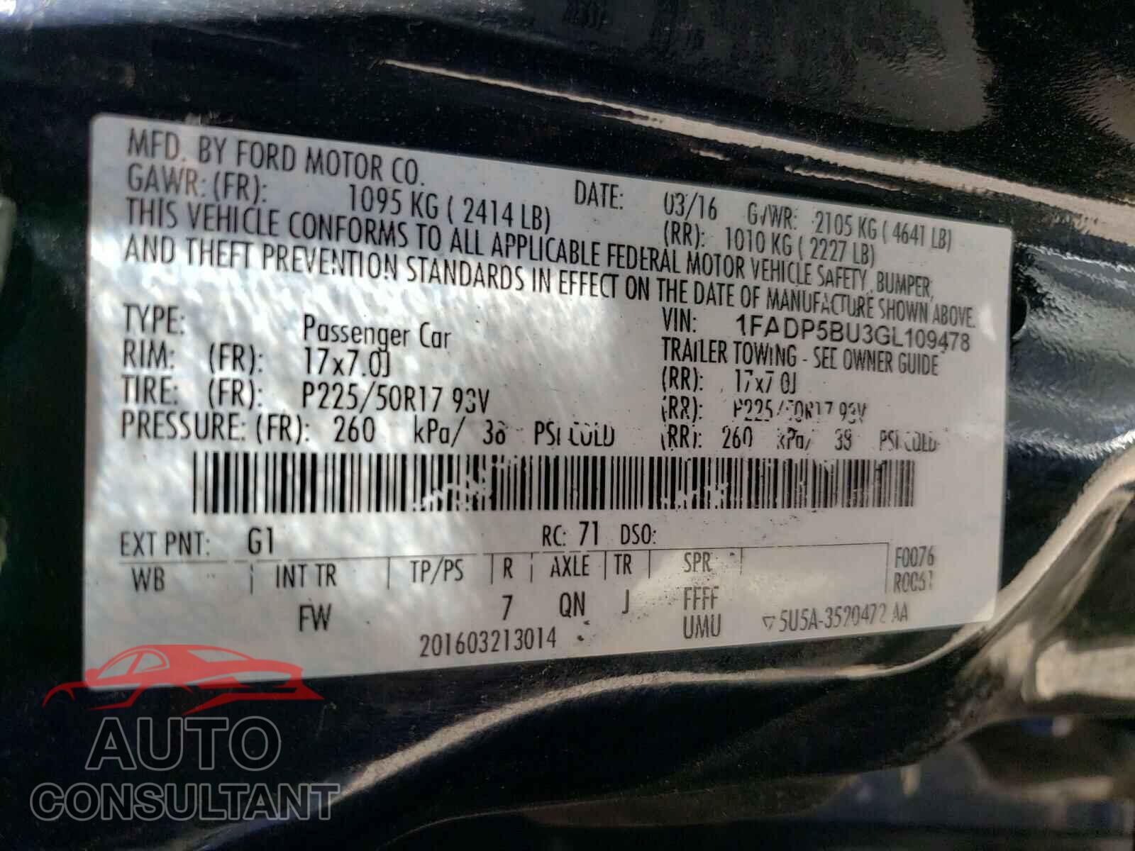 FORD CMAX 2016 - 1FADP5BU3GL109478