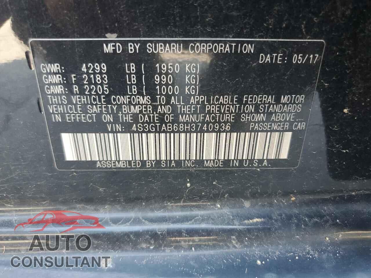SUBARU IMPREZA 2017 - 4S3GTAB68H3740936