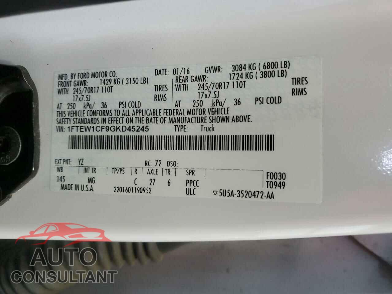 FORD F-150 2016 - 1FTEW1CF9GKD45245
