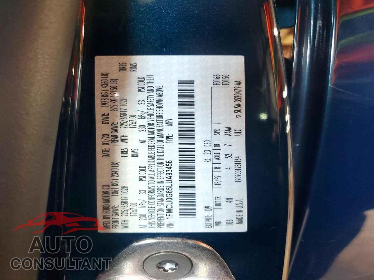 FORD ESCAPE 2020 - 1FMCU0G65LUA93456