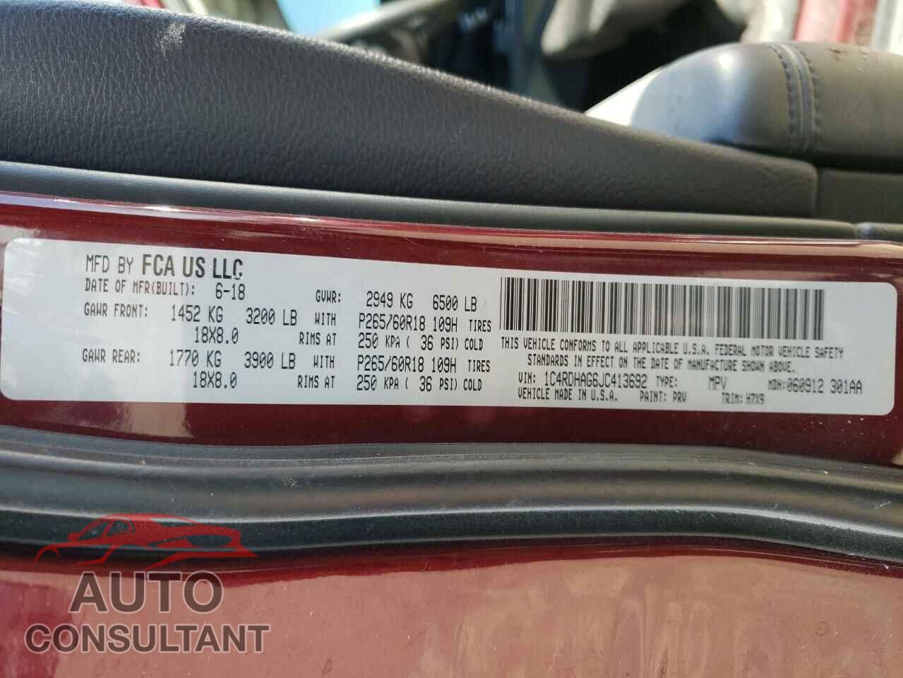 DODGE DURANGO 2018 - 1C4RDHAG6JC413692