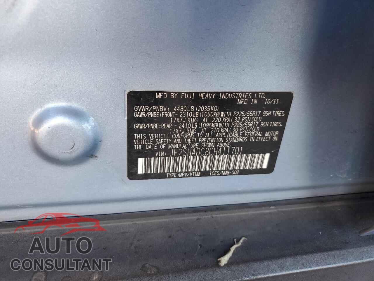 SUBARU FORESTER 2012 - JF2SHADC8CH411701