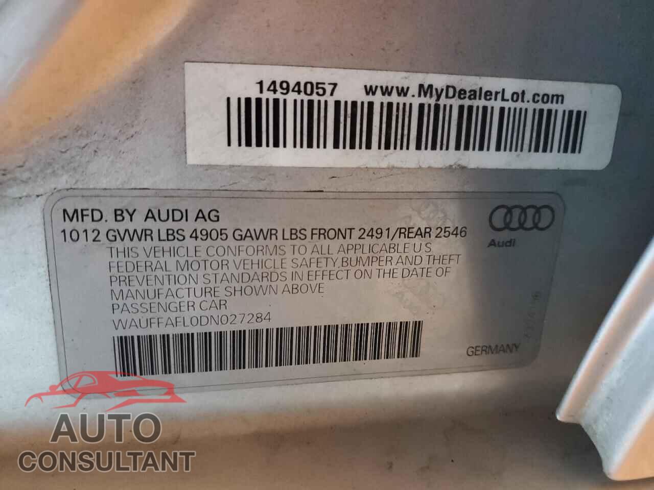 AUDI A4 2013 - WAUFFAFL0DN027284