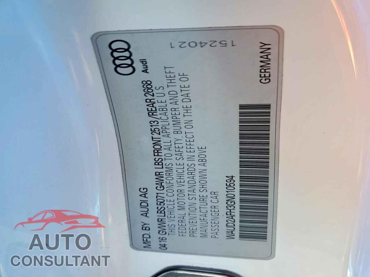 AUDI A5 2016 - WAUD2AFH3GN010594