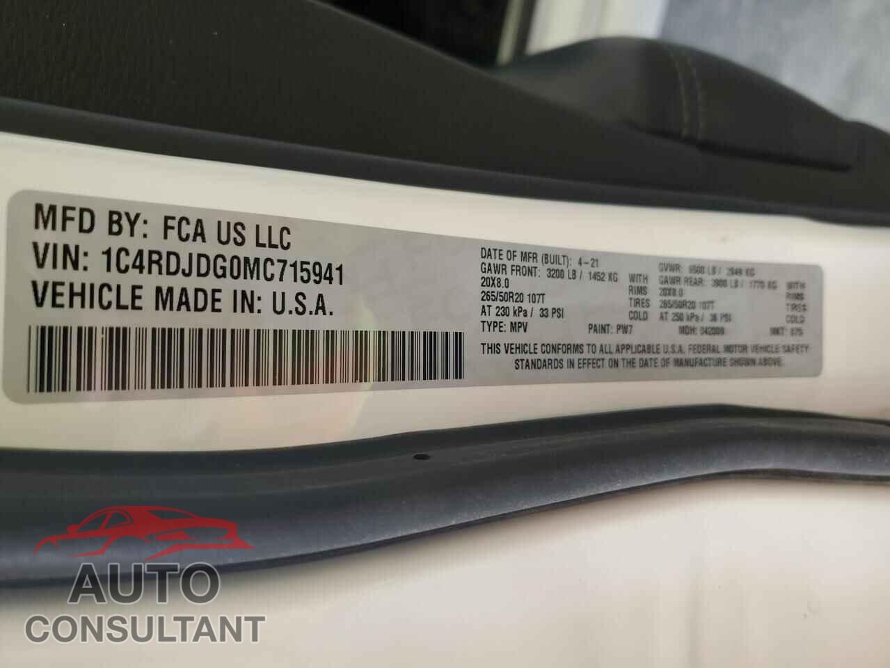 DODGE DURANGO 2021 - 1C4RDJDG0MC715941