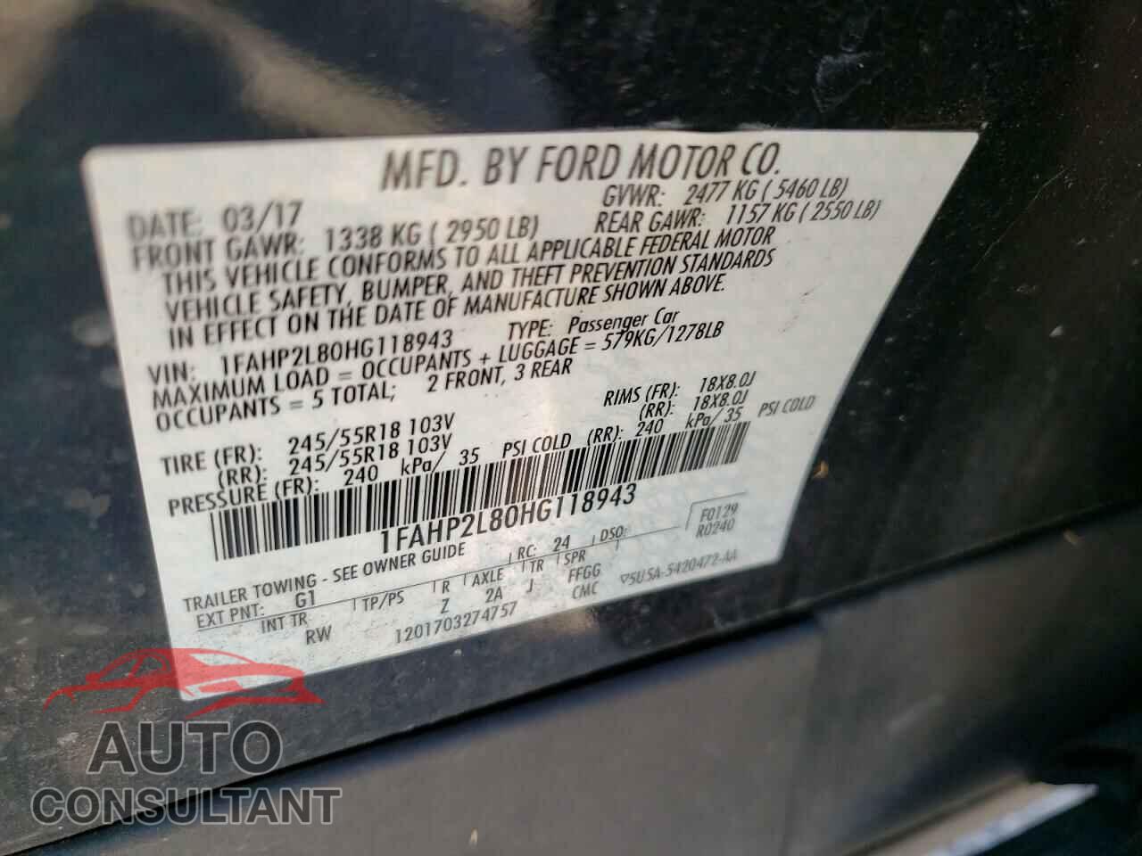 FORD TAURUS 2017 - 1FAHP2L80HG118943