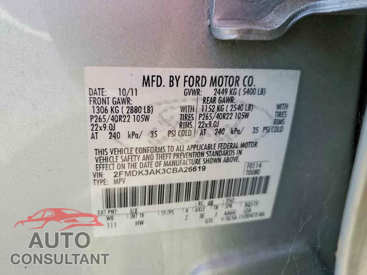 FORD EDGE 2012 - 2FMDK3AK3CBA26619