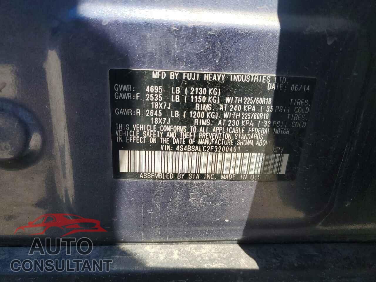 SUBARU OUTBACK 2015 - 4S4BSALC2F3200461