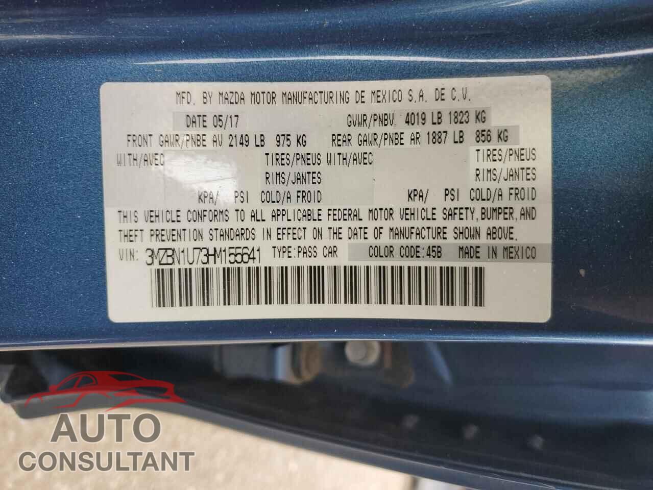 MAZDA 3 2017 - 3MZBN1U73HM155641