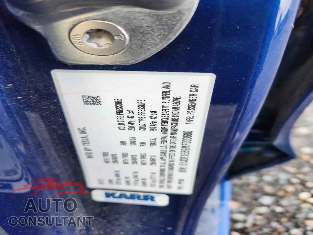 TESLA MODEL 3 2021 - 5YJ3E1EB9MF003680