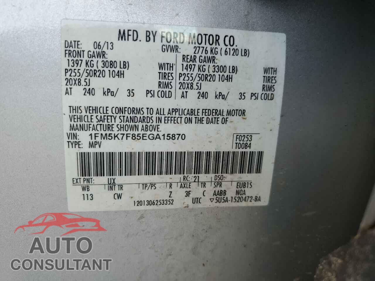 FORD EXPLORER 2014 - 1FM5K7F85EGA15870