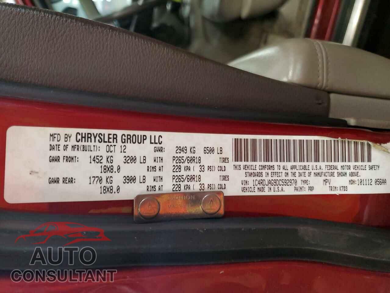 DODGE DURANGO 2013 - 1C4RDJAG9DC592970