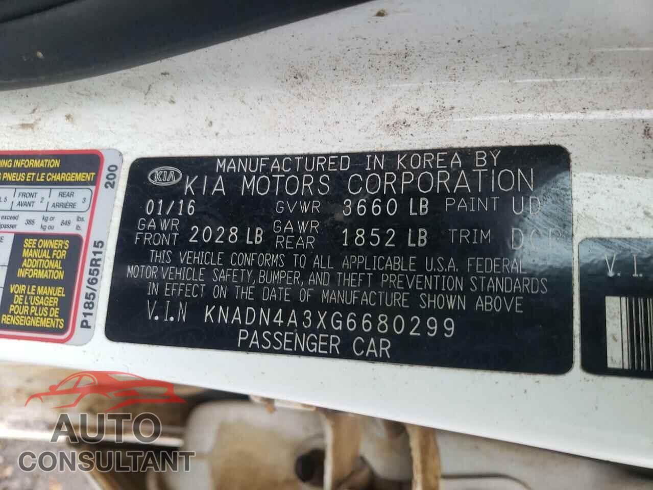 KIA RIO 2016 - KNADN4A3XG6680299