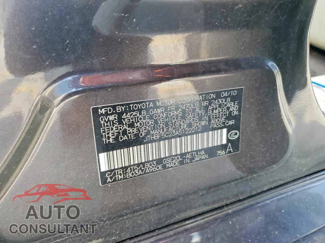 LEXUS IS 2010 - JTHBF5C23A5122212