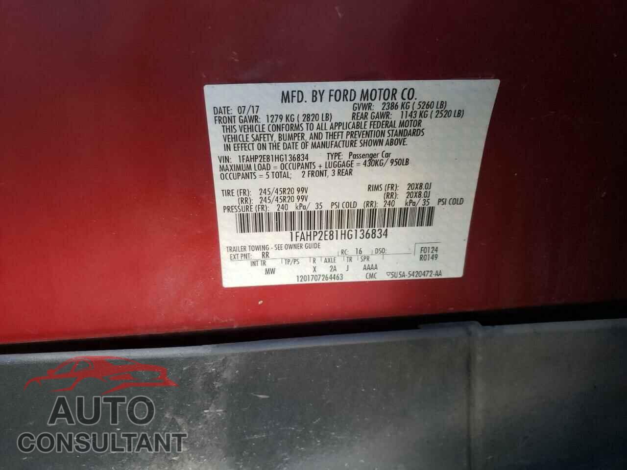 FORD TAURUS 2017 - 1FAHP2E81HG136834