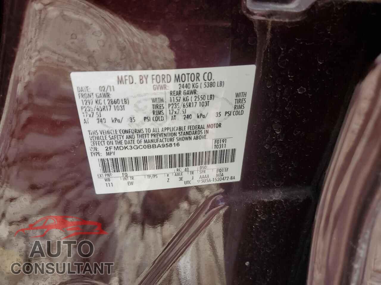 FORD EDGE 2011 - 2FMDK3GC0BBA95816