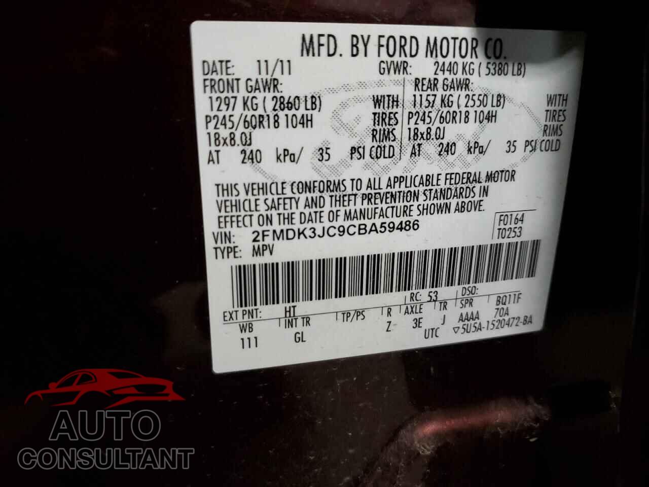 FORD EDGE 2012 - 2FMDK3JC9CBA59486