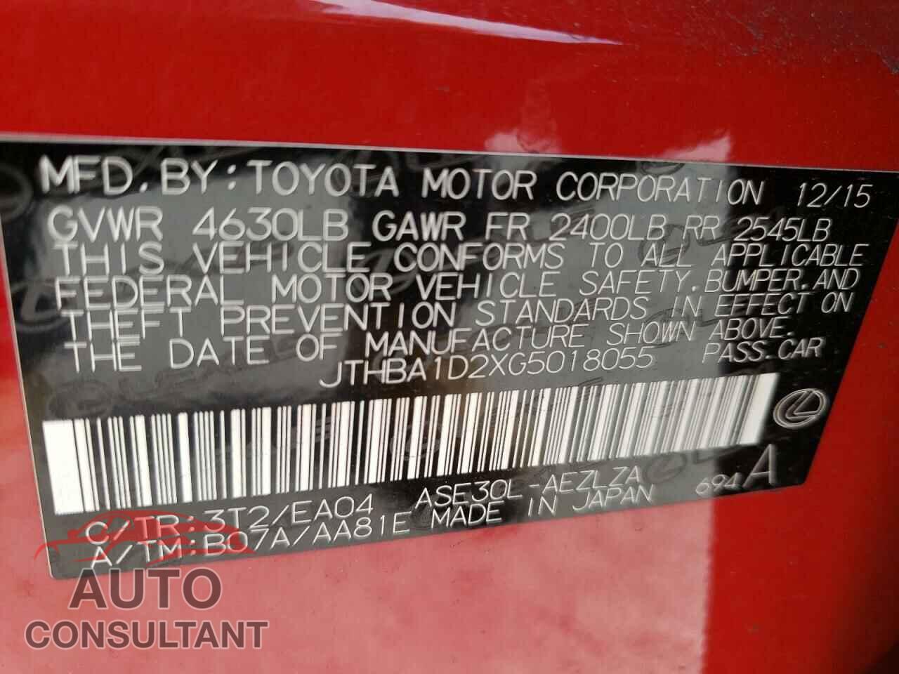LEXUS IS 2016 - JTHBA1D2XG5018055