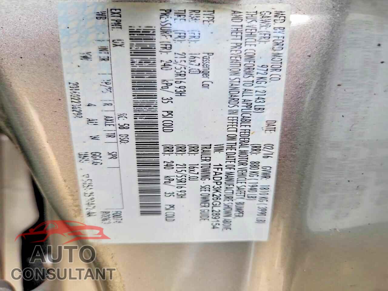FORD FOCUS 2016 - 1FADP3K26GL289154