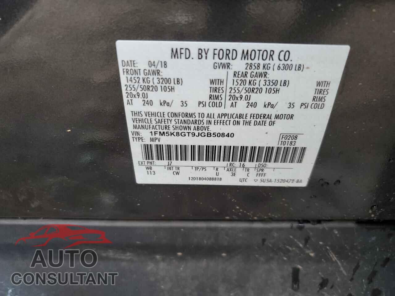 FORD EXPLORER 2018 - 1FM5K8GT9JGB50840