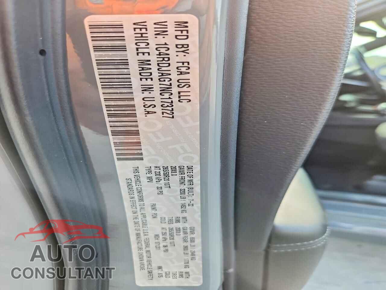 DODGE DURANGO 2022 - 1C4RDJAG7NC173727