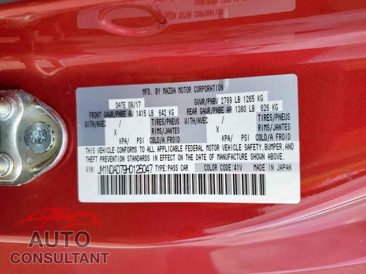 MAZDA MX5 2017 - JM1NDAD79H0125047