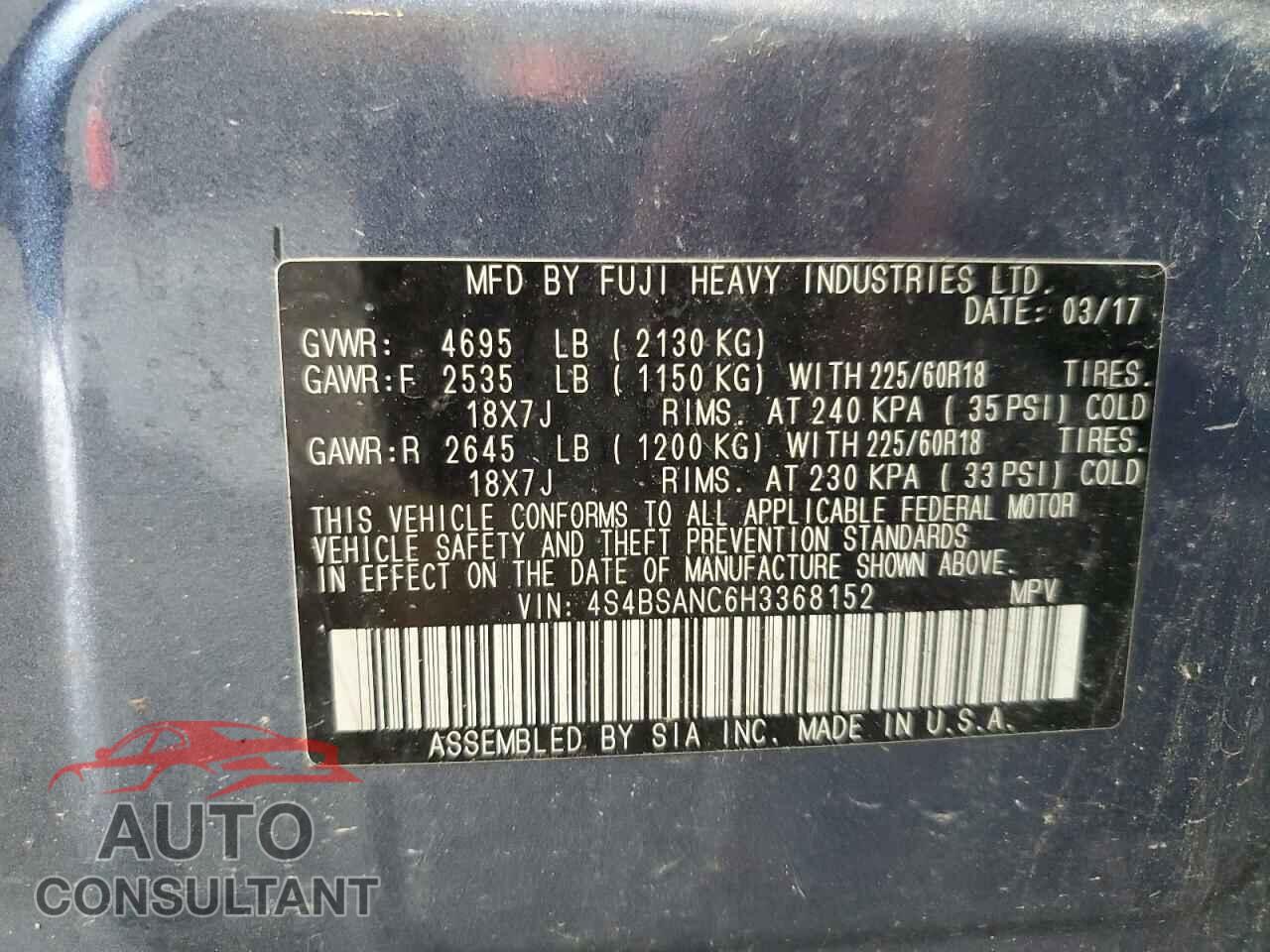 SUBARU OUTBACK 2017 - 4S4BSANC6H3368152