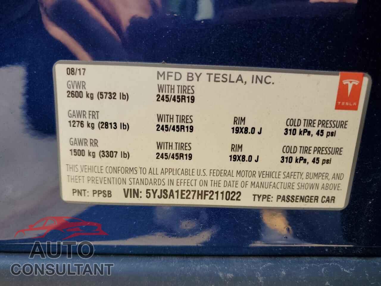 TESLA MODEL S 2017 - 5YJSA1E27HF211022