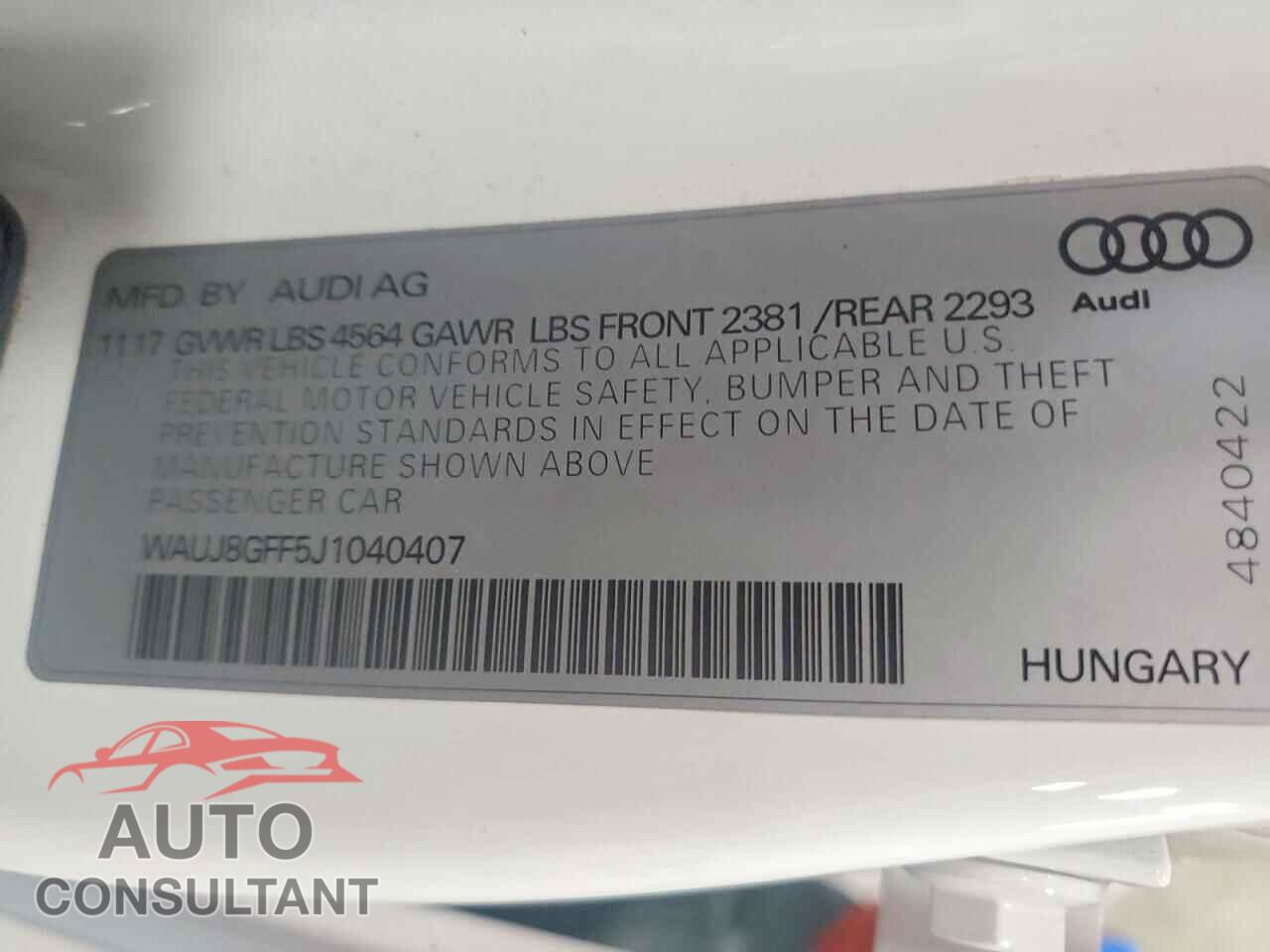 AUDI A3 2018 - WAUJ8GFF5J1040407