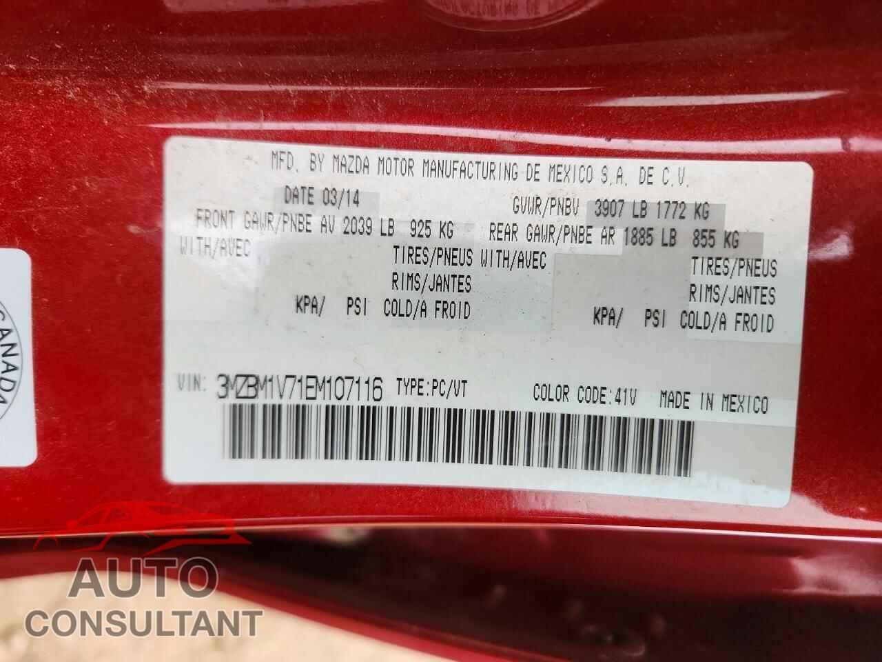 MAZDA 3 2014 - 3MZBM1V71EM107116