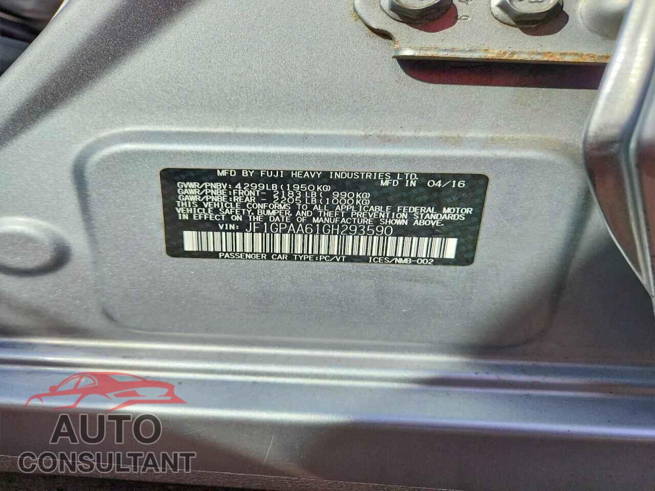 SUBARU IMPREZA 2016 - JF1GPAA61GH293590