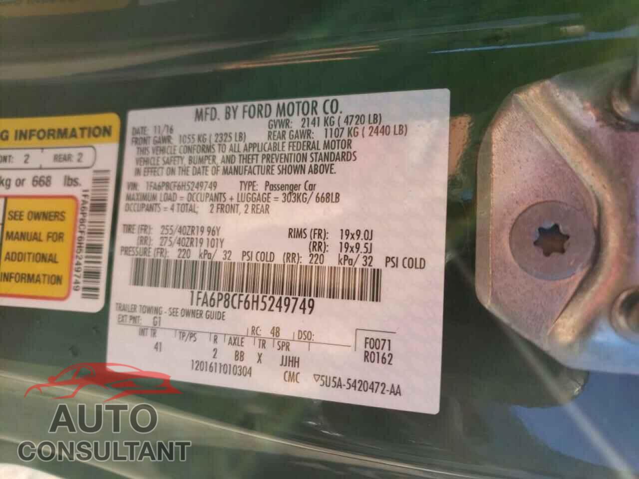 FORD MUSTANG 2017 - 1FA6P8CF6H5249749