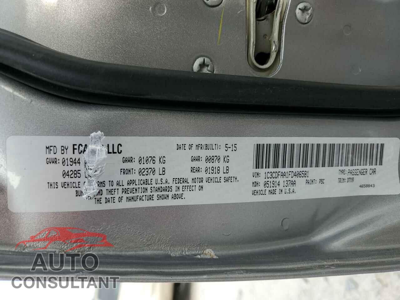 DODGE DART 2015 - 1C3CDFAA1FD406581